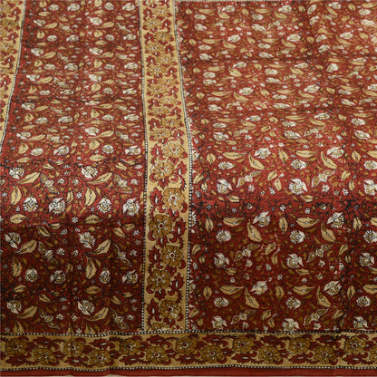 Sanskriti Vintage Sarees Dark Red Hand Block Printed Pure Silk Sari Craft Sustainable Fabric