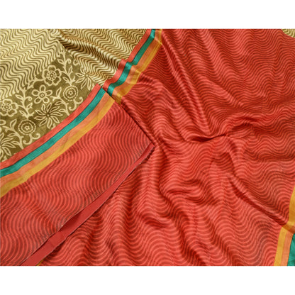 Sanskriti Vintage Sarees Indisk Grøn &amp; Rød Trykt Ren Silke Sari Håndværk Bæredygtigt Stoff
