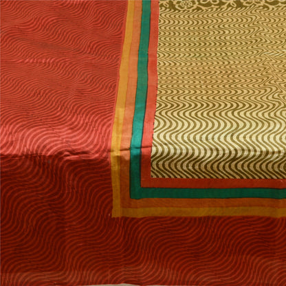 Sanskriti Vintage Sarees Indisk Grøn &amp; Rød Trykt Ren Silke Sari Håndværk Bæredygtigt Stoff
