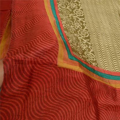 Sanskriti Vintage Sarees Indisk Grøn &amp; Rød Trykt Ren Silke Sari Håndværk Bæredygtigt Stoff