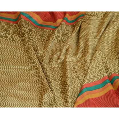 Sanskriti Vintage Sarees Indisk Grøn &amp; Rød Trykt Ren Silke Sari Håndværk Bæredygtigt Stoff