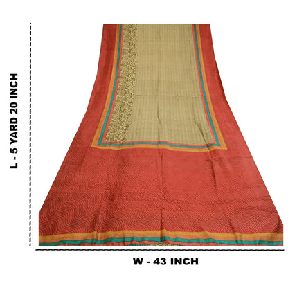 Sanskriti Vintage Sarees Indisk Grøn &amp; Rød Trykt Ren Silke Sari Håndværk Bæredygtigt Stoff