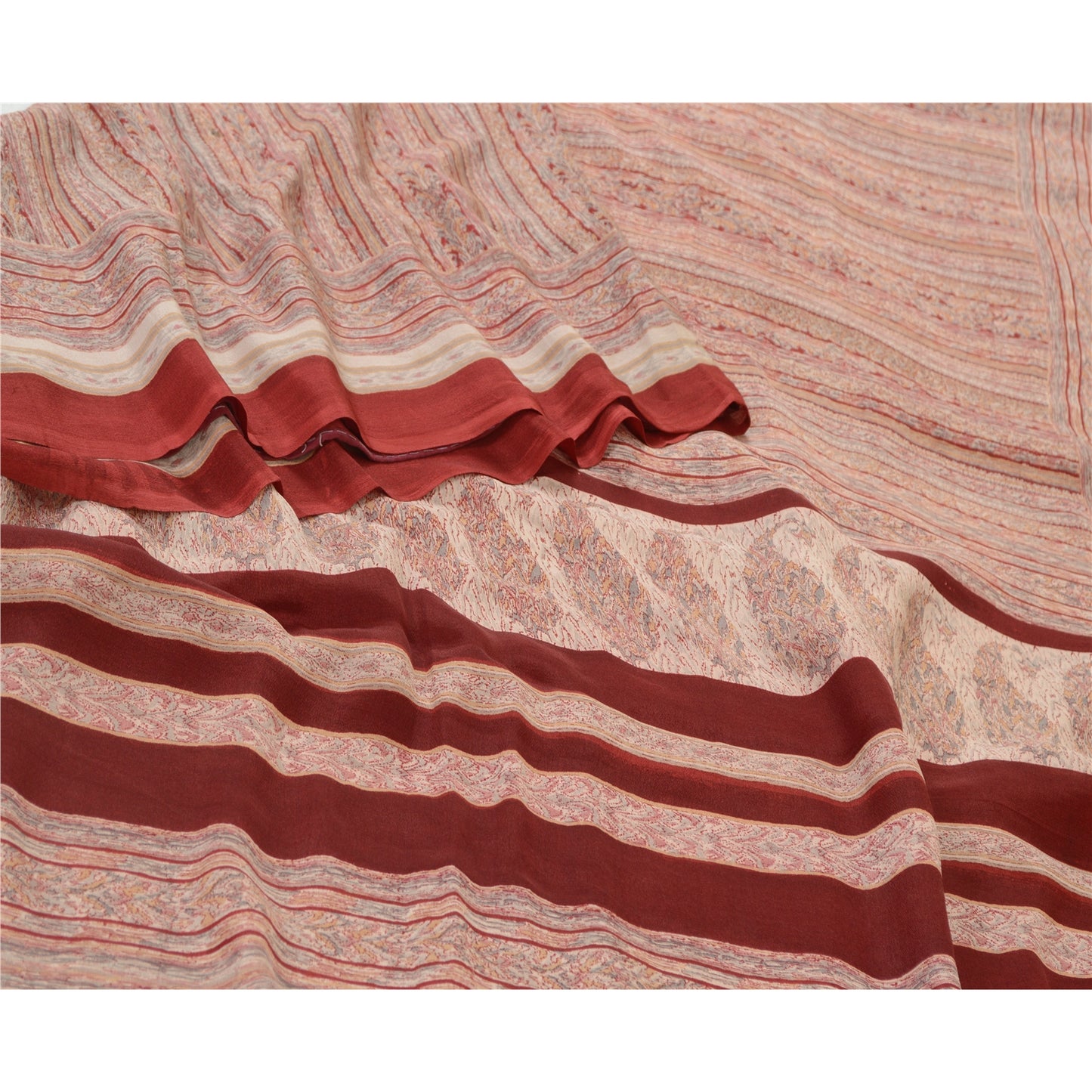 Sanskriti Vintage Sarees Pink & Dark Red 100% Pure Silk Print Sari Craft Sustainable Fabric