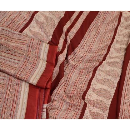 Sanskriti Vintage Sarees Pink & Dark Red 100% Pure Silk Print Sari Craft Sustainable Fabric