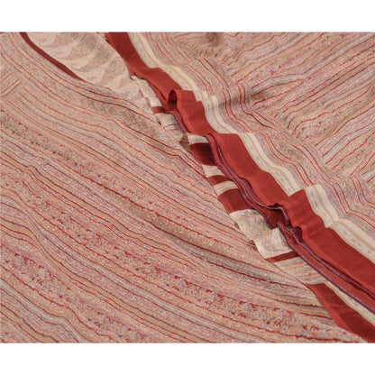 Sanskriti Vintage Sarees Pink & Dark Red 100% Pure Silk Print Sari Craft Sustainable Fabric