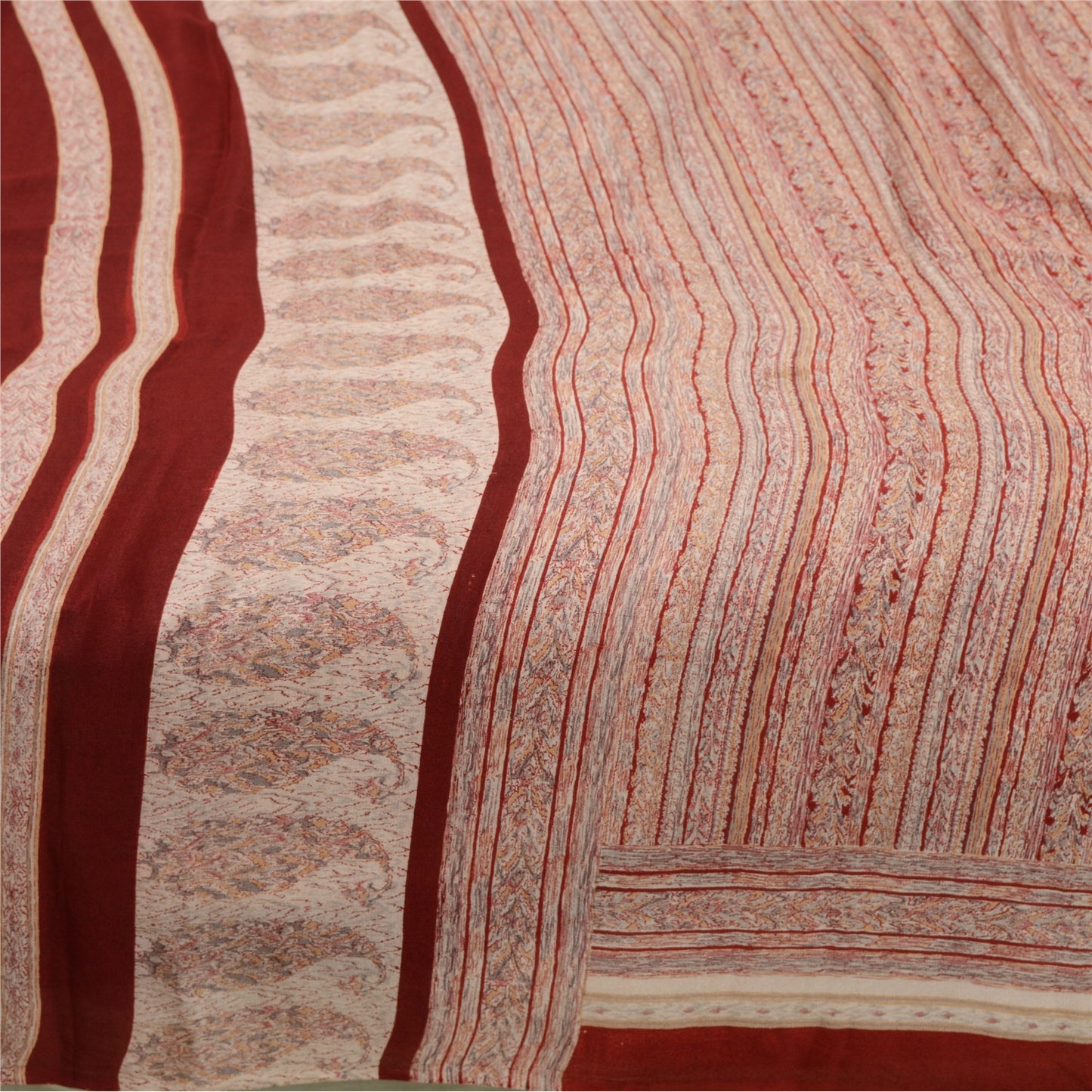 Sanskriti Vintage Sarees Pink & Dark Red 100% Pure Silk Print Sari Craft Sustainable Fabric