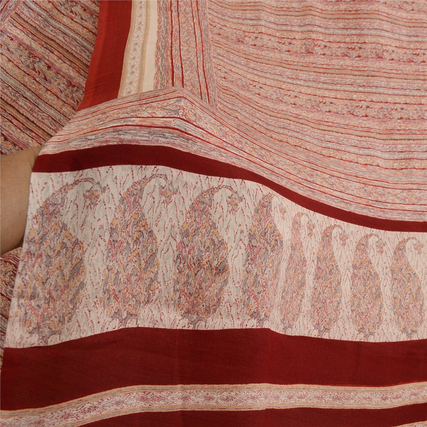 Sanskriti Vintage Sarees Pink & Dark Red 100% Pure Silk Print Sari Craft Sustainable Fabric