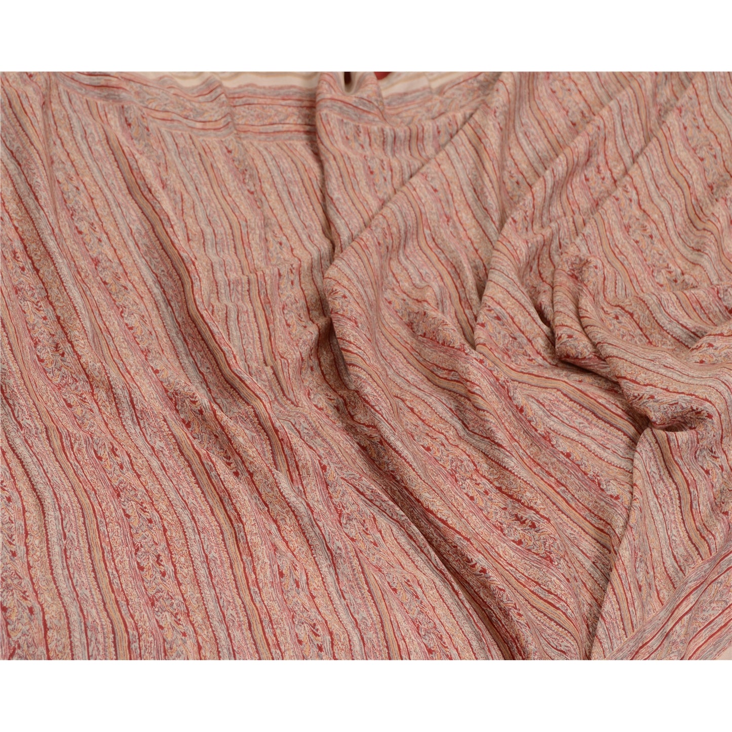 Sanskriti Vintage Sarees Pink & Dark Red 100% Pure Silk Print Sari Craft Sustainable Fabric