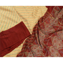 Load image into Gallery viewer, Sanskriti Vintage Sarees Cream/Red Bandhani Printed Pure Silk Sari Craft Fabric
