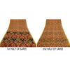 Sanskriti Vintage Sarees Brown Pure Silk Printed Zari Border Sari Craft Sustainable Fabric