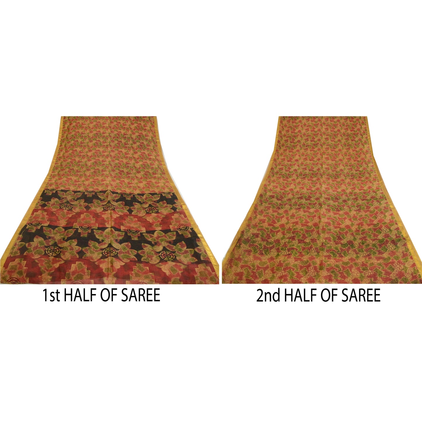 Sanskriti Vintage Sarees Brown Pure Silk Printed Zari Border Sari Craft Sustainable Fabric