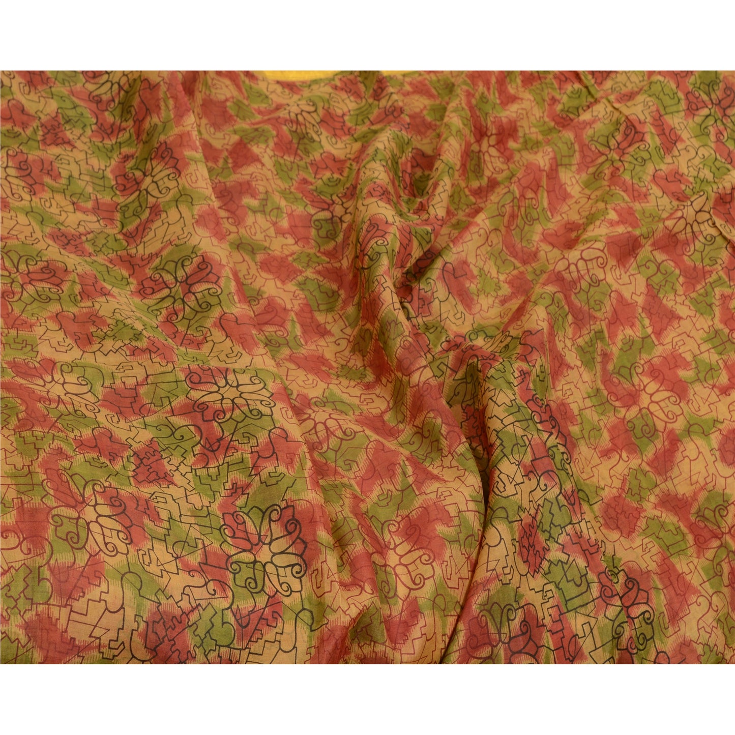 Sanskriti Vintage Sarees Brown Pure Silk Printed Zari Border Sari Craft Sustainable Fabric