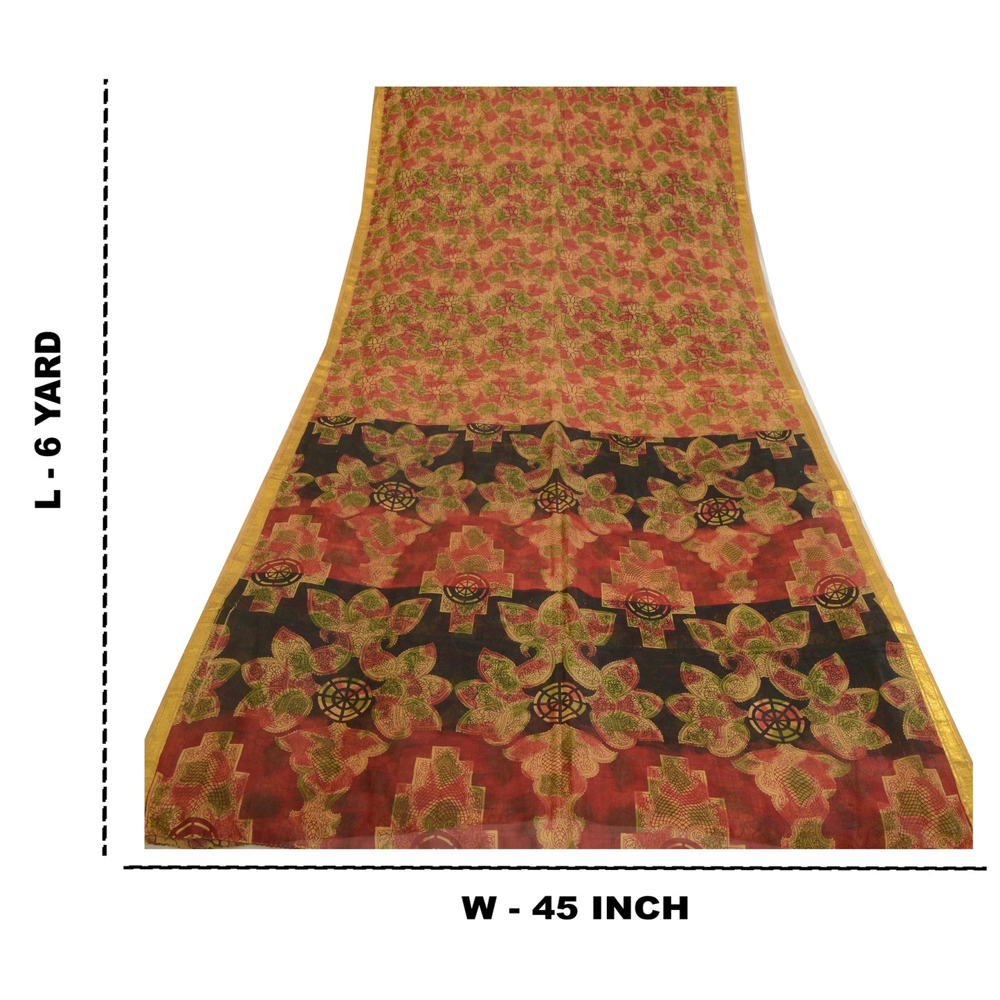 Sanskriti Vintage Sarees Brown Pure Silk Printed Zari Border Sari Craft Sustainable Fabric