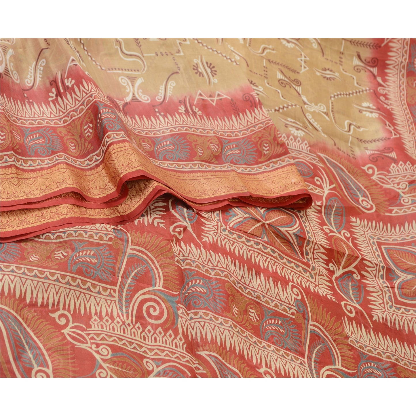 Sanskriti Vintage Dark Red/Brown Sarees 100% Pure Silk Printed Sari Craft Sustainable Fabric