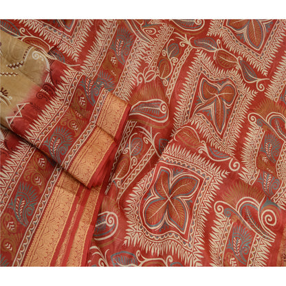 Sanskriti Vintage Dark Red/Brown Sarees 100% Pure Silk Printed Sari Craft Sustainable Fabric