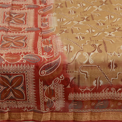 Sanskriti Vintage Dark Red/Brown Sarees 100% Pure Silk Printed Sari Craft Sustainable Fabric