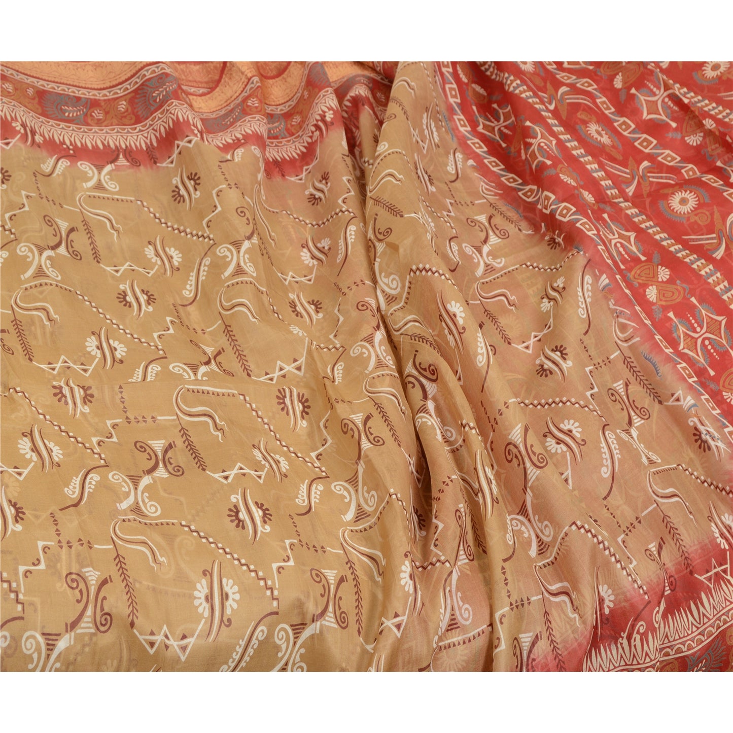Sanskriti Vintage Dark Red/Brown Sarees 100% Pure Silk Printed Sari Craft Sustainable Fabric