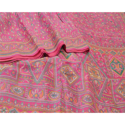Sanskriti Vintage Sarees Pink 100% Ren Silke Trykt Sari Håndlavet 5 Yard Bæredygtigt Stof