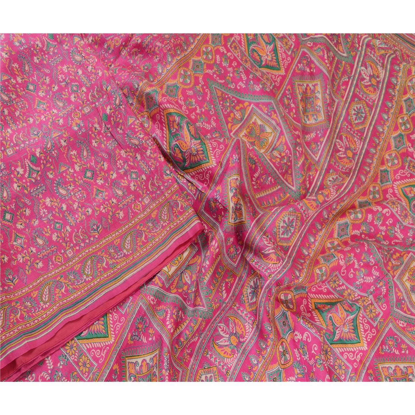 Sanskriti Vintage Sarees Pink 100% Ren Silke Trykt Sari Håndlavet 5 Yard Bæredygtigt Stof