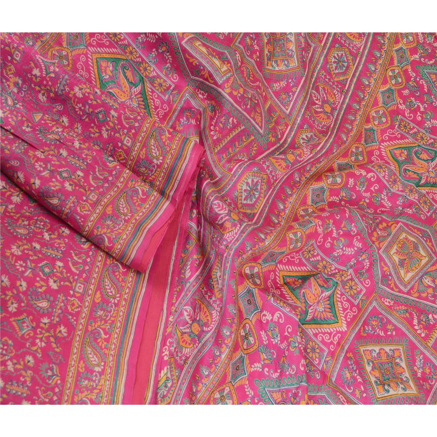 Sanskriti Vintage Sarees Pink 100% Ren Silke Trykt Sari Håndlavet 5 Yard Bæredygtigt Stof