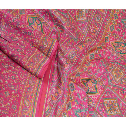 Sanskriti Vintage Sarees Pink 100% Ren Silke Trykt Sari Håndlavet 5 Yard Bæredygtigt Stof
