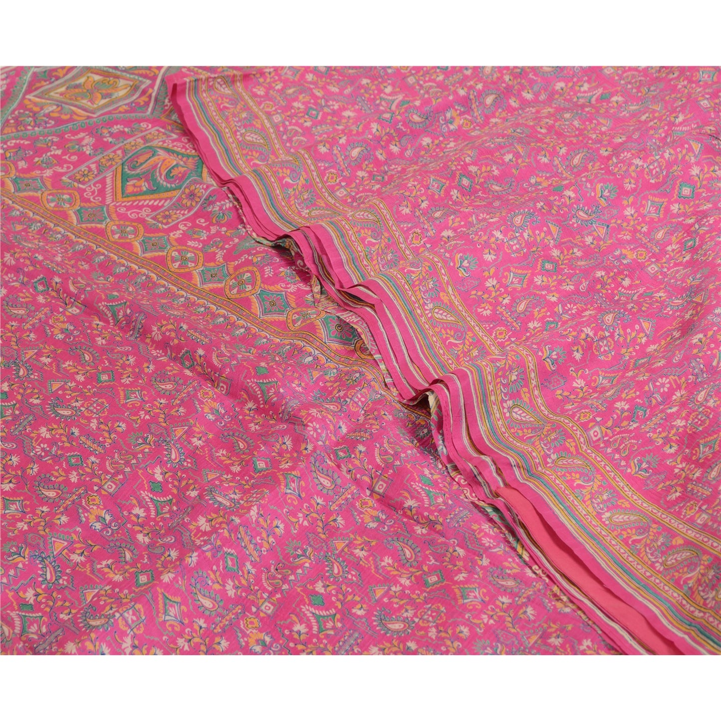 Sanskriti Vintage Sarees Pink 100% Ren Silke Trykt Sari Håndlavet 5 Yard Bæredygtigt Stof