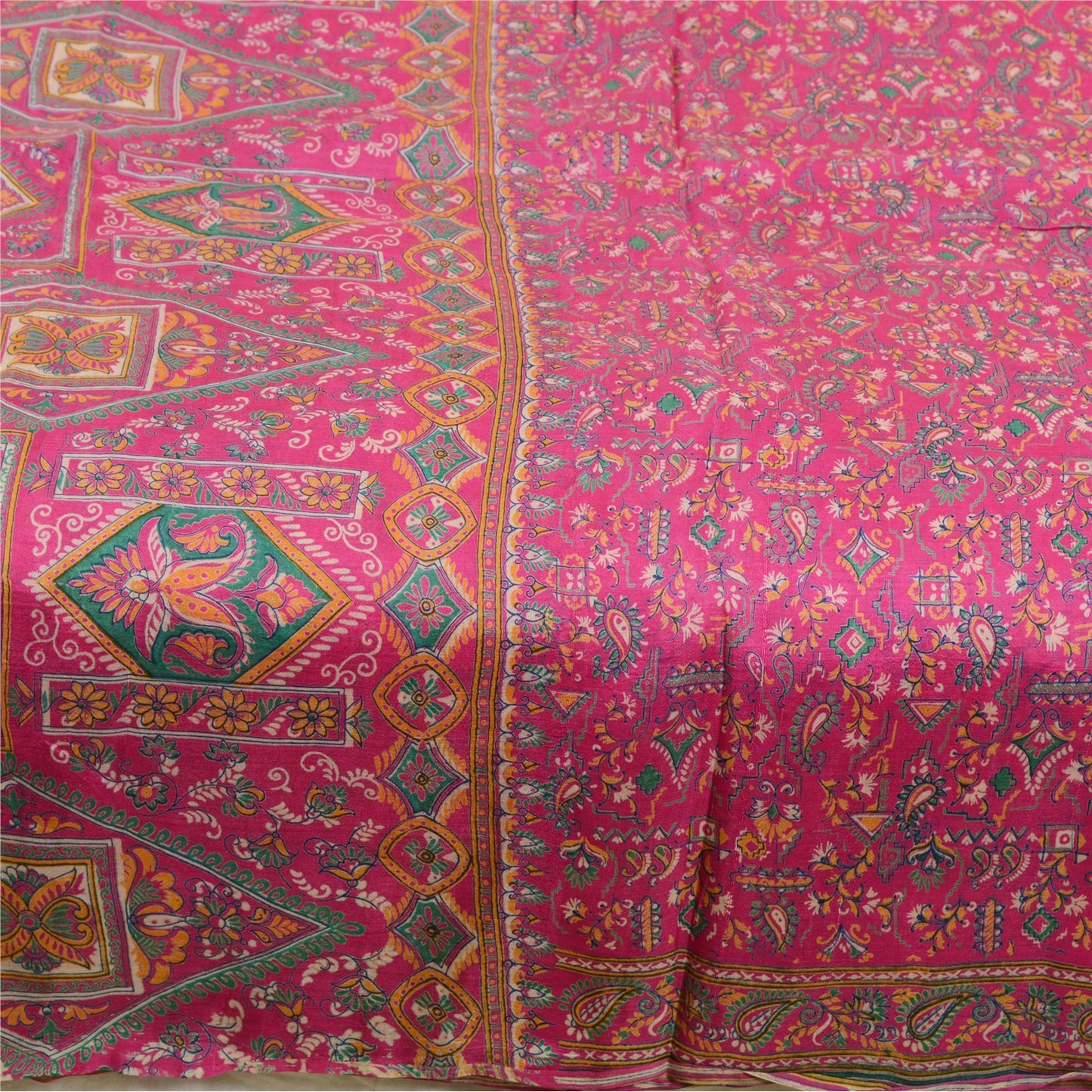 Sanskriti Vintage Sarees Pink 100% Ren Silke Trykt Sari Håndlavet 5 Yard Bæredygtigt Stof