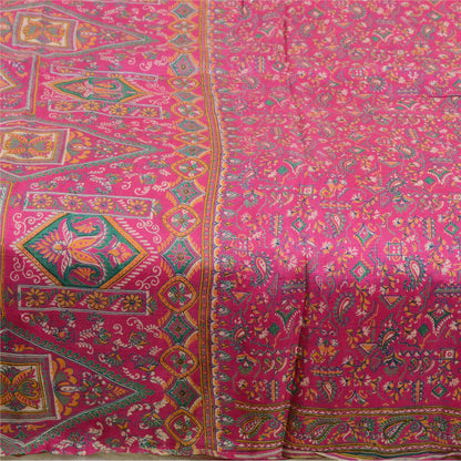 Sanskriti Vintage Sarees Pink 100% Ren Silke Trykt Sari Håndlavet 5 Yard Bæredygtigt Stof