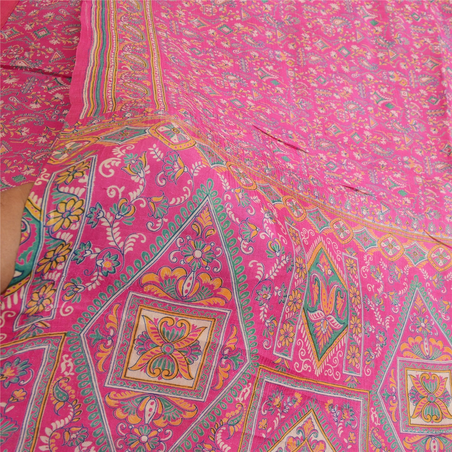 Sanskriti Vintage Sarees Pink 100% Ren Silke Trykt Sari Håndlavet 5 Yard Bæredygtigt Stof
