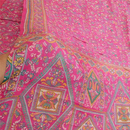Sanskriti Vintage Sarees Pink 100% Ren Silke Trykt Sari Håndlavet 5 Yard Bæredygtigt Stof