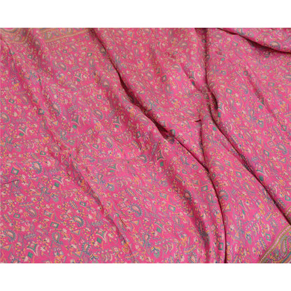 Sanskriti Vintage Sarees Pink 100% Ren Silke Trykt Sari Håndlavet 5 Yard Bæredygtigt Stof