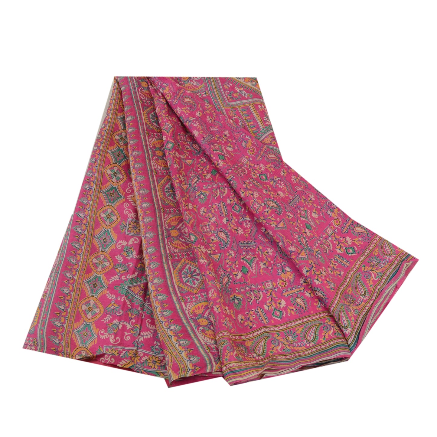 Sanskriti Vintage Sarees Pink 100% Ren Silke Trykt Sari Håndlavet 5 Yard Bæredygtigt Stof
