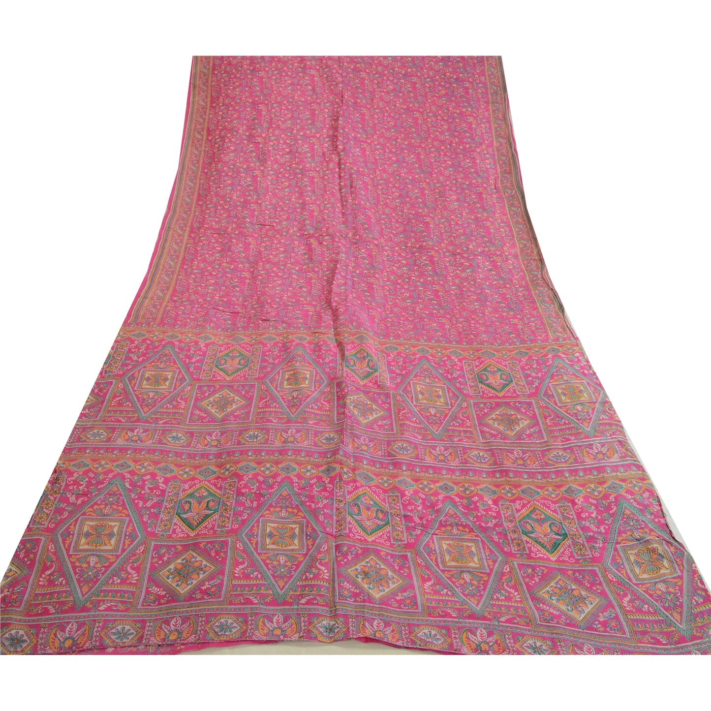 Sanskriti Vintage Sarees Pink 100% Ren Silke Trykt Sari Håndlavet 5 Yard Bæredygtigt Stof