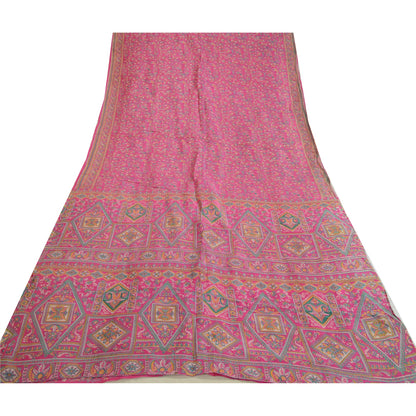 Sanskriti Vintage Sarees Pink 100% Ren Silke Trykt Sari Håndlavet 5 Yard Bæredygtigt Stof