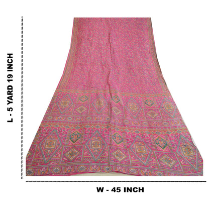 Sanskriti Vintage Sarees Pink 100% Ren Silke Trykt Sari Håndlavet 5 Yard Bæredygtigt Stof