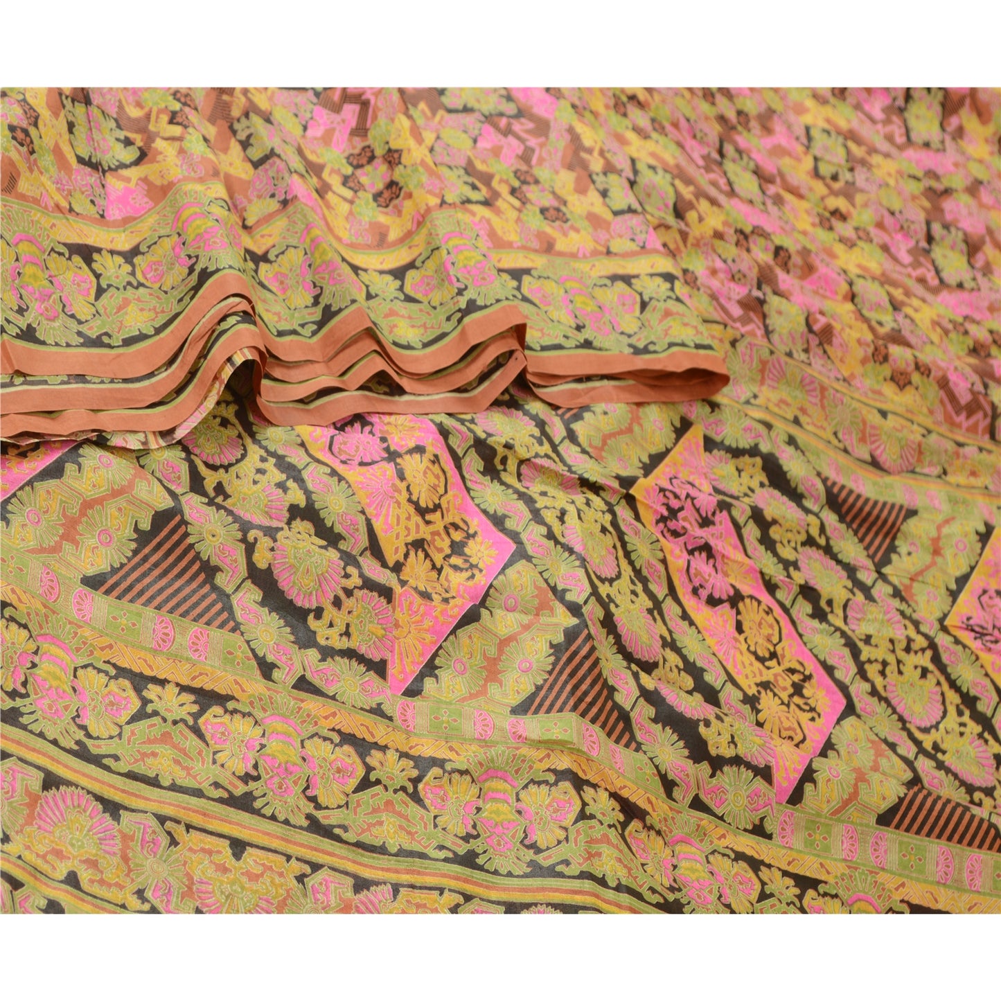 Sanskriti Vintage Sarees 5YD Pure Silk Quilting Felting Craft Sustainable Fabric Print Sari