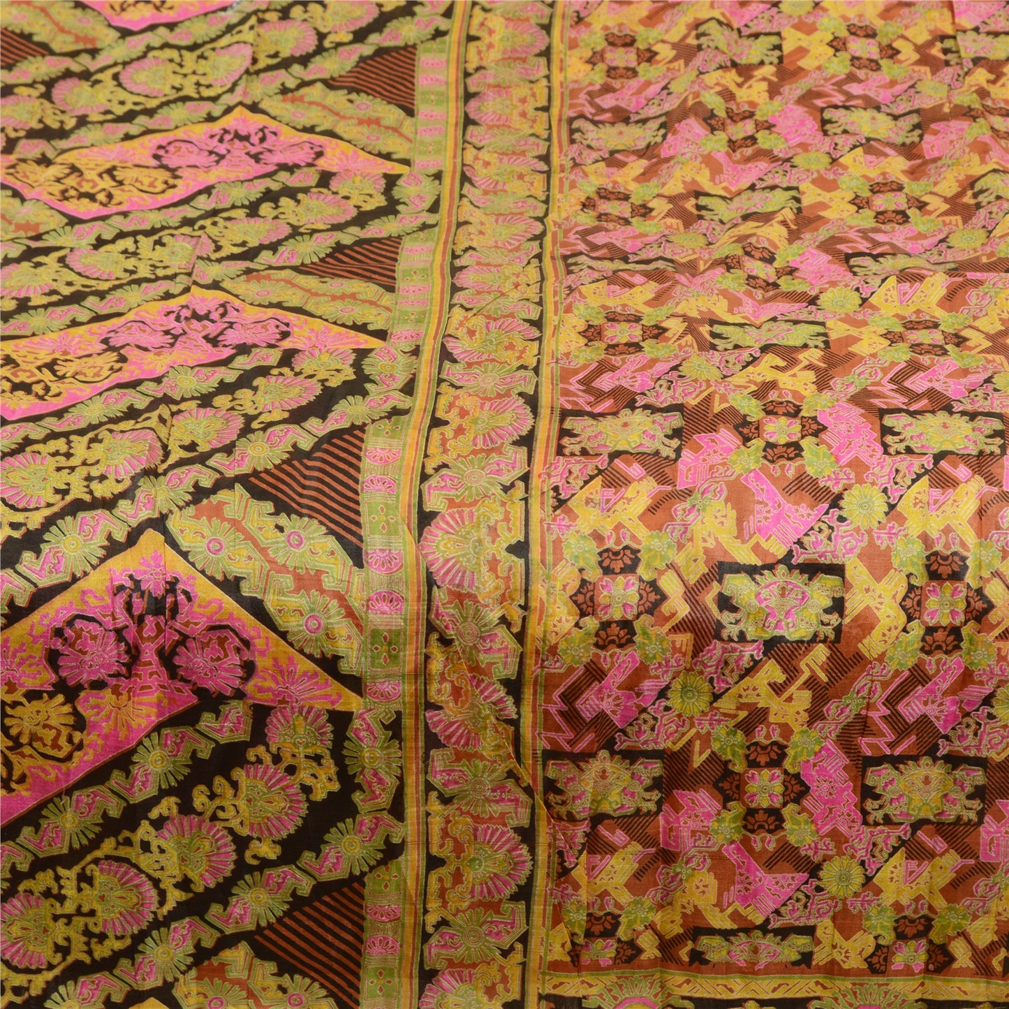 Sanskriti Vintage Sarees 5YD Pure Silk Quilting Felting Craft Sustainable Fabric Print Sari