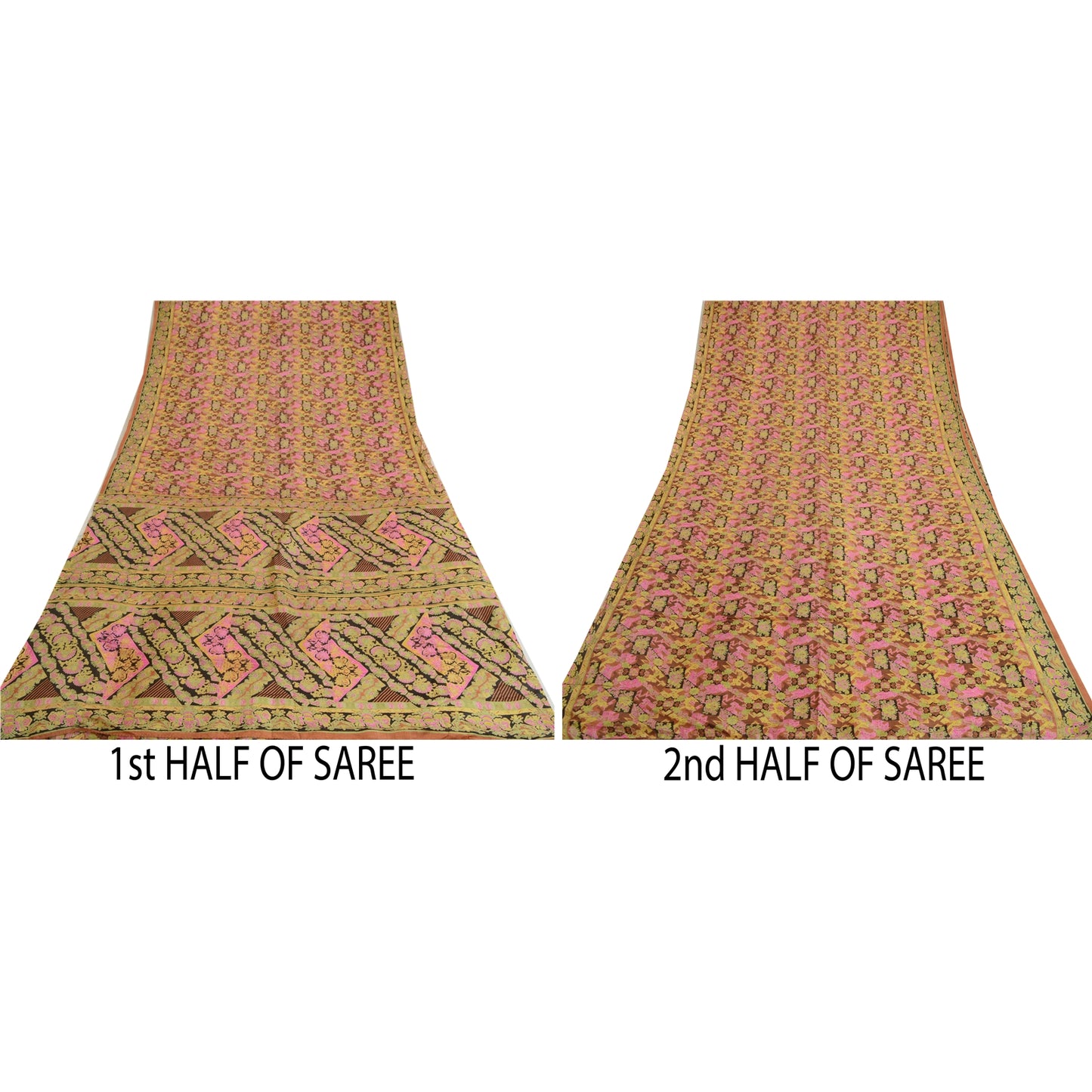 Sanskriti Vintage Sarees 5YD Pure Silk Quilting Felting Craft Sustainable Fabric Print Sari