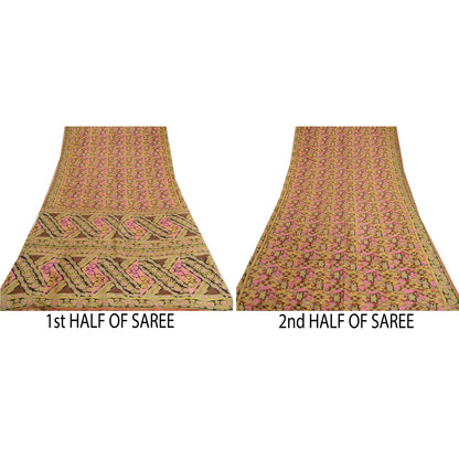 Sanskriti Vintage Sarees 5YD Pure Silk Quilting Felting Craft Sustainable Fabric Print Sari