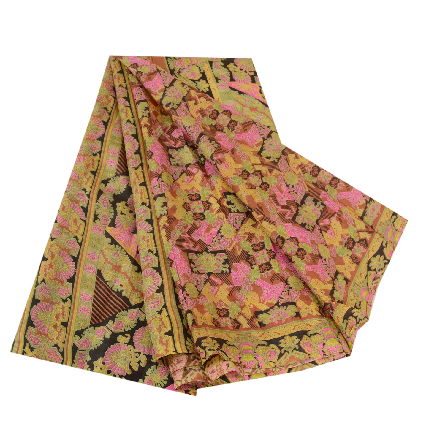 Sanskriti Vintage Sarees 5YD Pure Silk Quilting Felting Craft Sustainable Fabric Print Sari