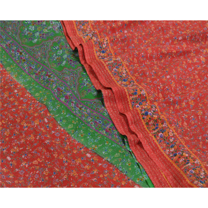 Sanskriti Vintage Sarees Red & Green 100% Pure Silk Printed Sari Craft Sustainable Fabric
