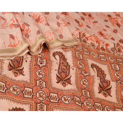 Sanskriti Vintage Sarees Pink Zari Border Pure Silk Printed Sari Craft Sustainable Fabric
