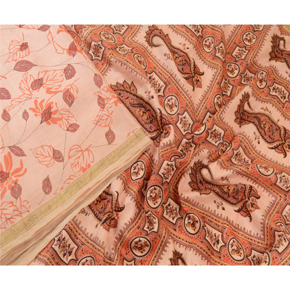 Sanskriti Vintage Sarees Pink Zari Border Pure Silk Printed Sari Craft Sustainable Fabric