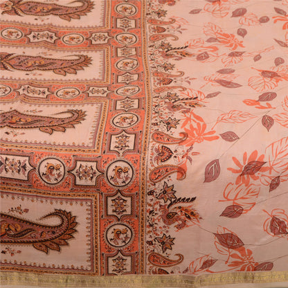 Sanskriti Vintage Sarees Pink Zari Border Pure Silk Printed Sari Craft Sustainable Fabric