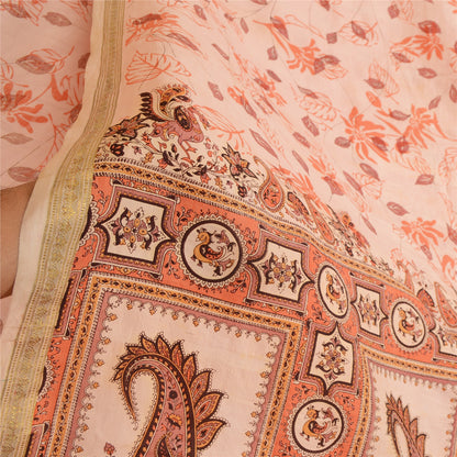 Sanskriti Vintage Sarees Pink Zari Border Pure Silk Printed Sari Craft Sustainable Fabric