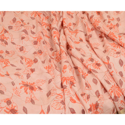 Sanskriti Vintage Sarees Pink Zari Border Pure Silk Printed Sari Craft Sustainable Fabric