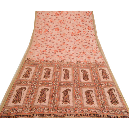 Sanskriti Vintage Sarees Pink Zari Border Pure Silk Printed Sari Craft Sustainable Fabric