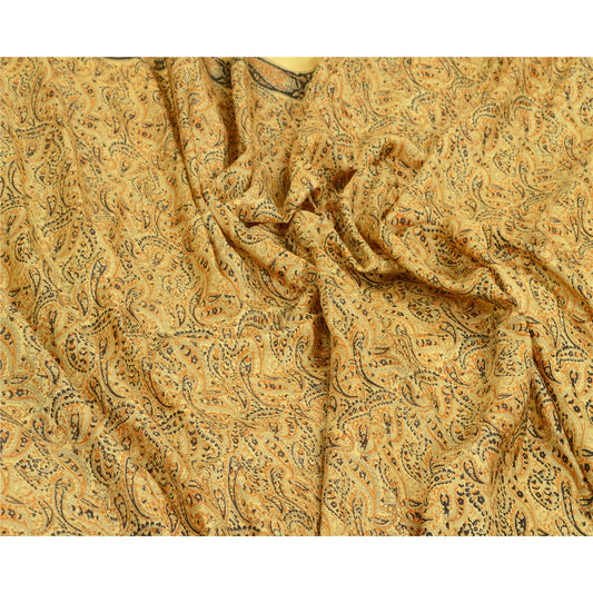 Sanskriti Vintage Sarees Beige Hand Block Printed Pure Silk Sari Craft Sustainable Fabric