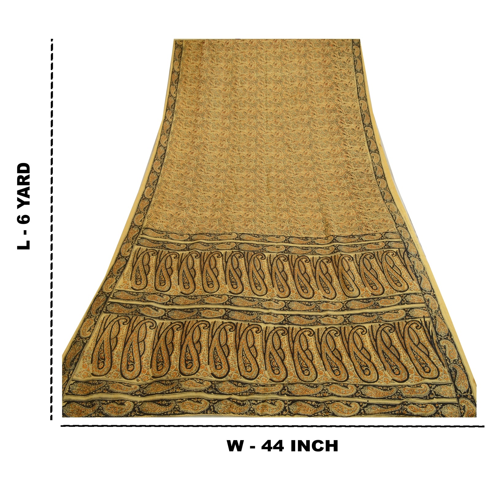 Sanskriti Vintage Sarees Beige Hand Block Printed Pure Silk Sari Craft Sustainable Fabric