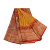 Sanskriti Vintage Sarees Yellow/Red Animal Human Print Pure Silk Sari 5yd Sustainable Fabric